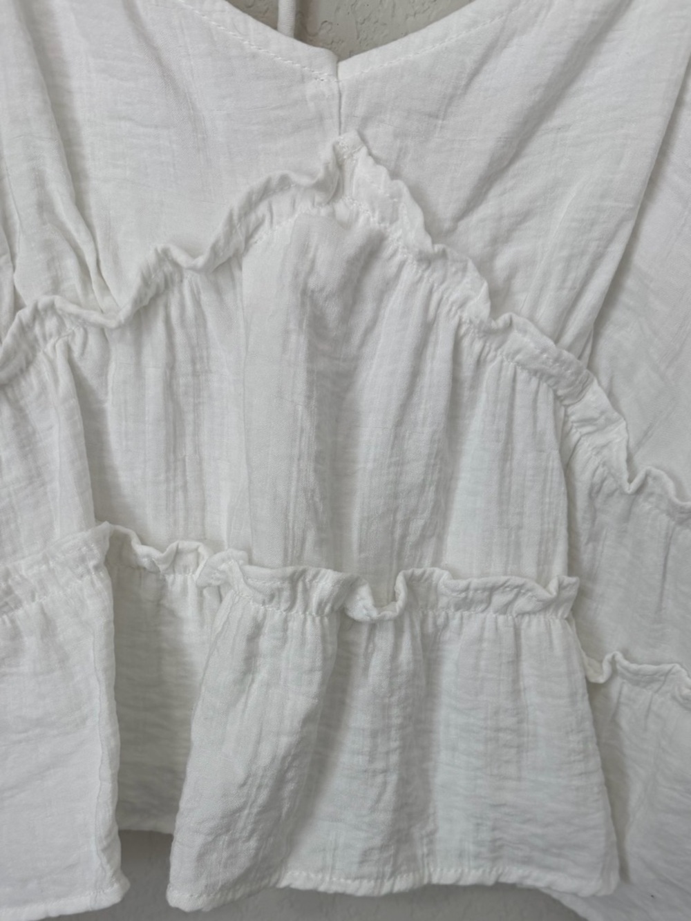 KIRIOUS White Puff Sleeve Crop Top Boho Babydoll Ruffle Blouse Size L - Picture 7 of 10